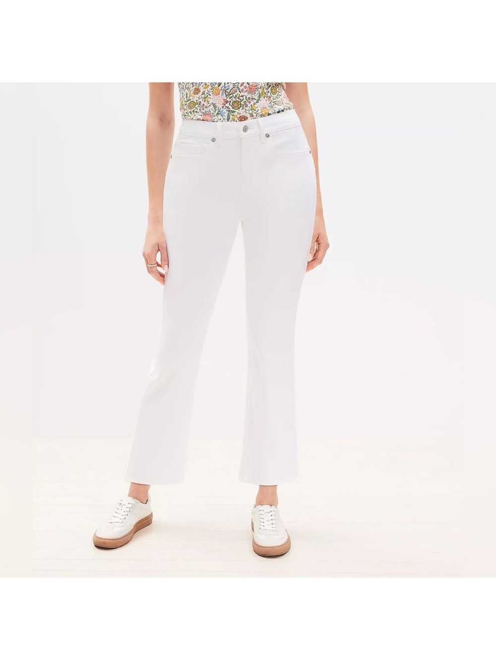 LOFT White Cropped Flare Jeans